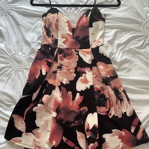 Black Floral Strapless Dress